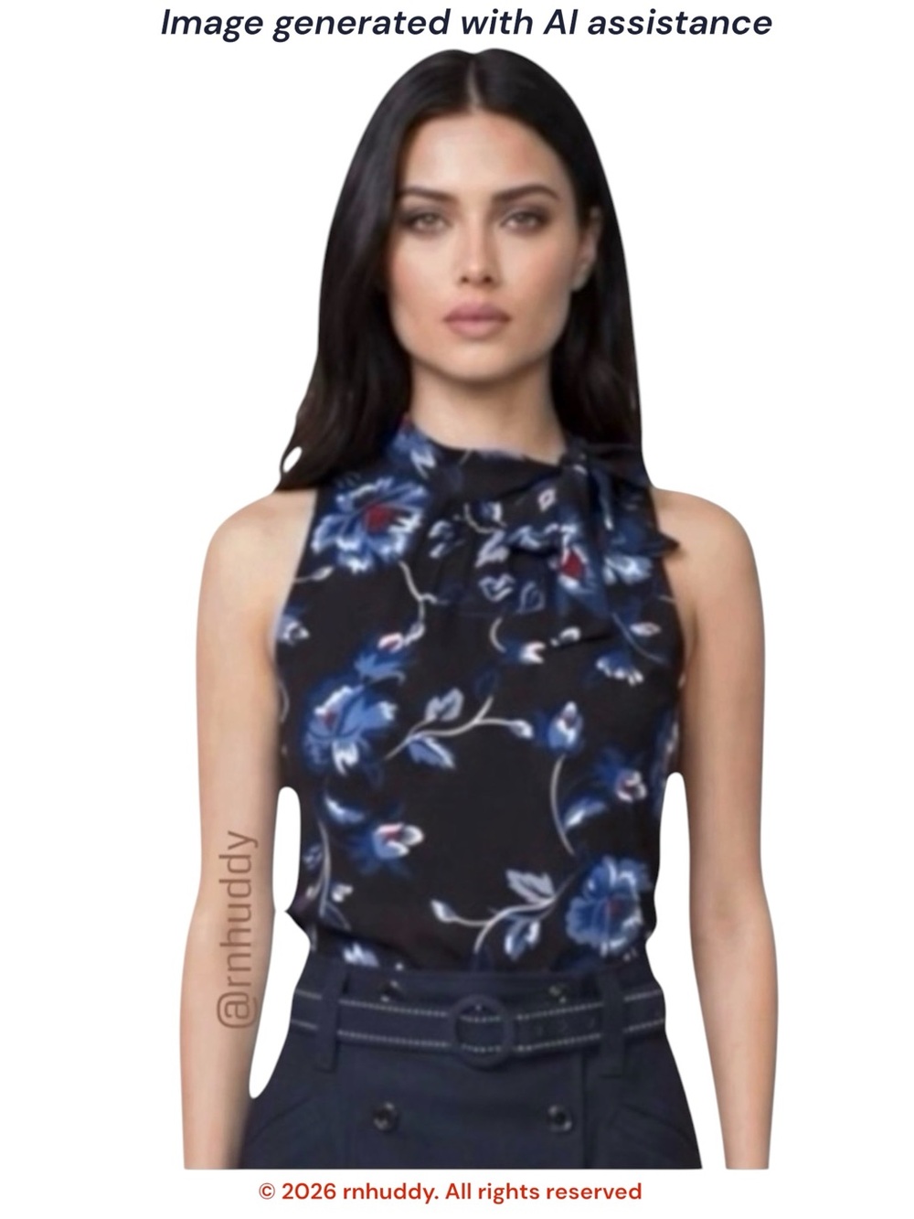 White House Black Market M black with blue floral sleeveless top